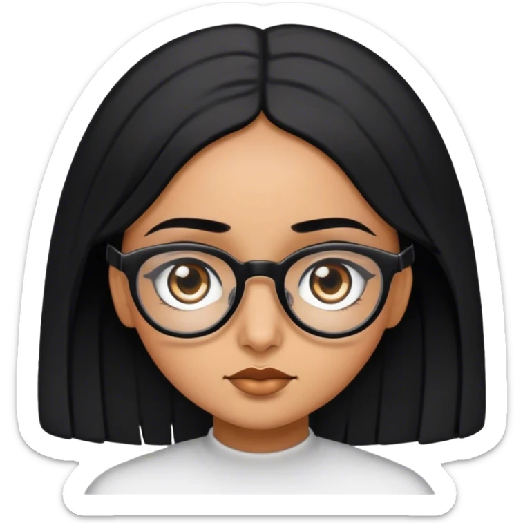 arabic brown girl with black hair  and  glasses black colored pupils in eyes sticker