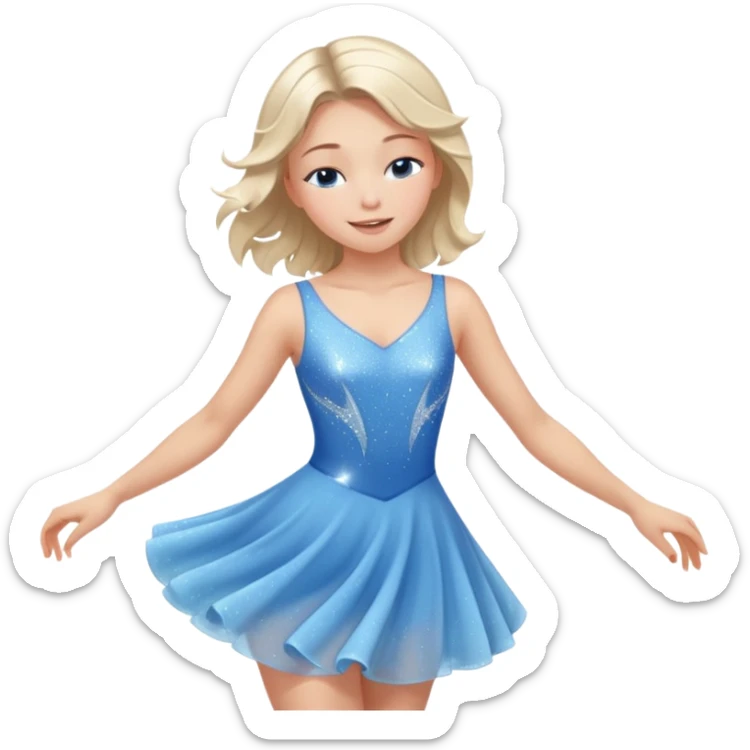 The ice skater girl in the sparkling blue dress spins gently with her eyes closed. sticker