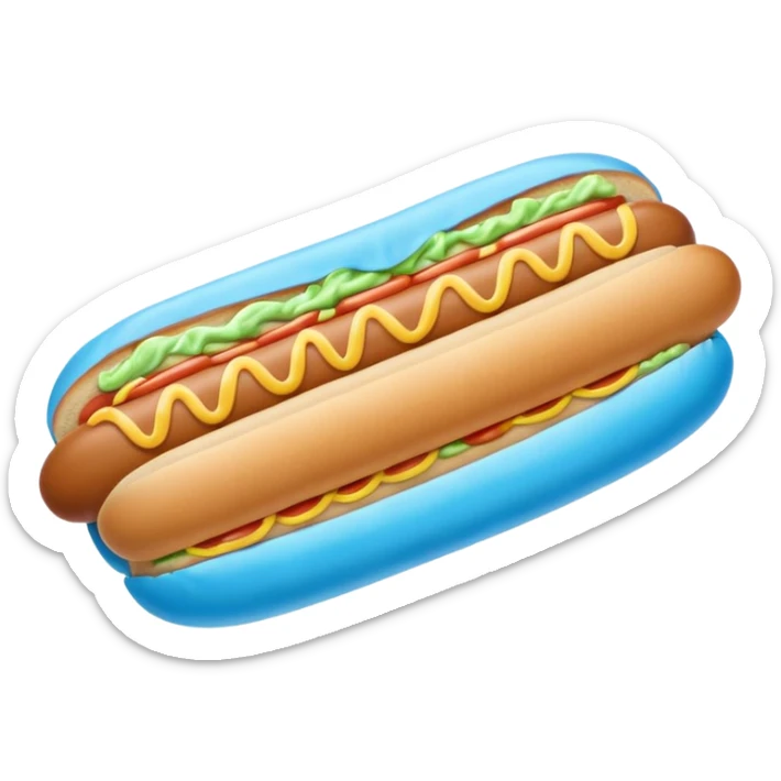 a blue hotdog bun with a minty colored hotdog in the middle of it sticker
