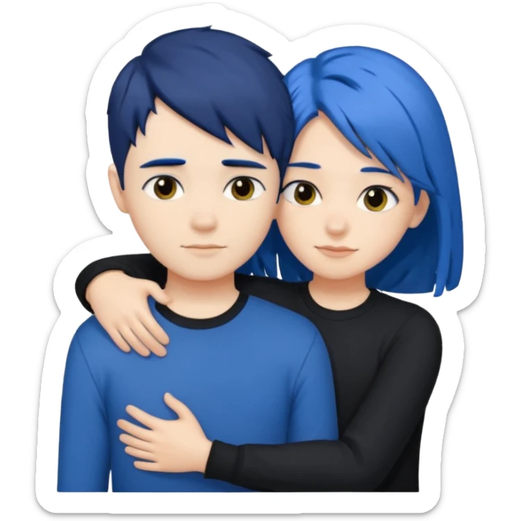 DARK Blue hair girl hugging blue hair boy both wearing black shirts sticker