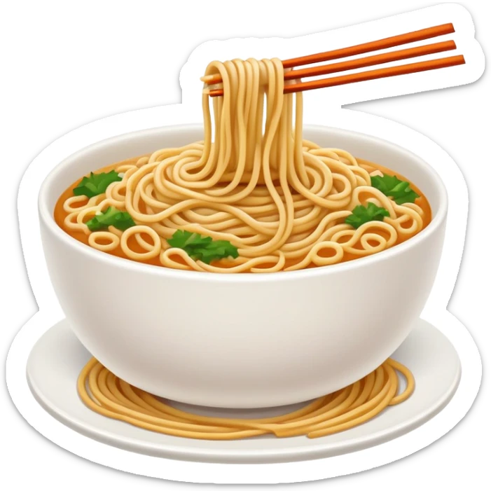 Wuhan Hot Dry Noodles with sesame paste topping, simplified emoji style with bold outlines and bright colors, cartoon style Hubei specialty breakfast sticker