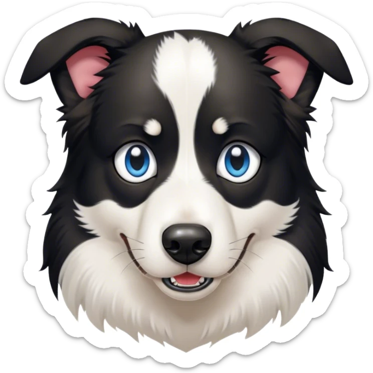 Cinematic Meme-Worthy Grumpy Border Collie Portrait Emoji, Head held high but eyes filled with dramatic disappointment, smooth black and white fur with a deeply furrowed brow forming an unmistakable scowl, floppy ears slightly angled back in disapproval, piercing blue eyes glaring with pure exasperation, Simplified yet hilariously over-exaggerated features, highly detailed, glowing with an aura of supreme annoyance, high shine, exhausted yet judgmental, stylized with an almost regal pettiness, bright but brooding, soft glowing outline, capturing the essence of a herder that has seen it all and is thoroughly unimpressed, so meme-worthy it feels like it could instantly become the next viral sensation of grumpiness! sticker