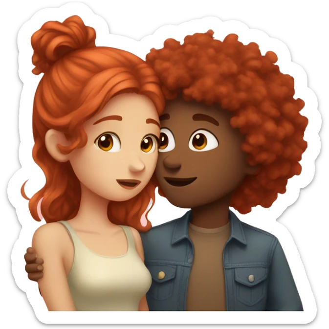 Girl with red hair kissing boy with brown fluffy hair sticker