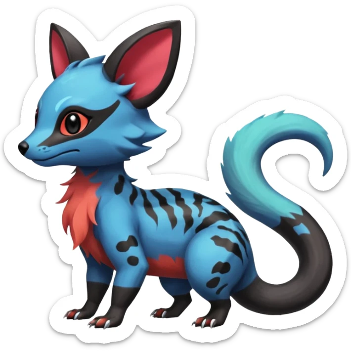 Rare exotic cute epic aesthetic colorful Salandit-Eevee-Civet-species-Fakemon-hybrid-creature, with markings, full body sticker