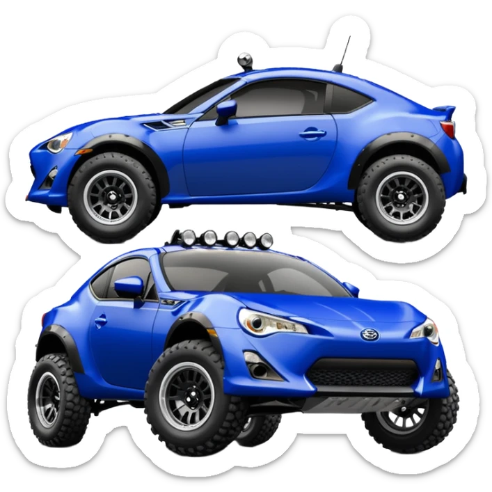 Dirty raced 2013 scion fr-s ultramarine off road 4wd monster Baja dessert stadium racer number 86 with long travel suspension and mirror chrome spoke wheels  sticker
