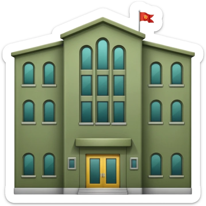 modern military factory building, military green color, with windows and doors, no smoke, visually appealing, no weapons, no vehicles, high quality emoji style sticker