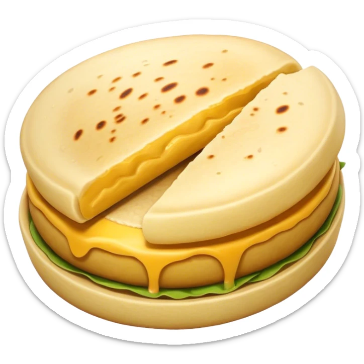 Colombian Arepa Cinematic Realistic Colombian Arepa Dish Emoji, depicted as a single, golden arepa with a crisp exterior and soft interior, rendered with lifelike textures and warm, inviting lighting. sticker
