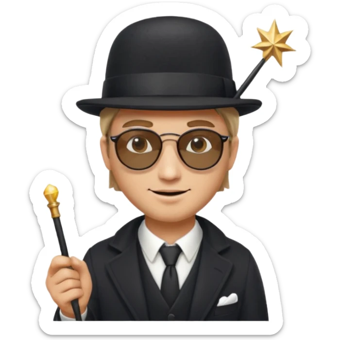 Un humain homme avec un chapeau melon et des sunglasse et une baguette magique sticker