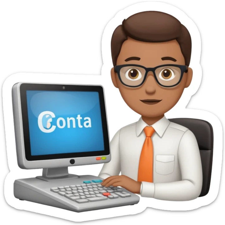 imagenes de una contador en caricatura, con una computadora y mencione conta 365 sticker