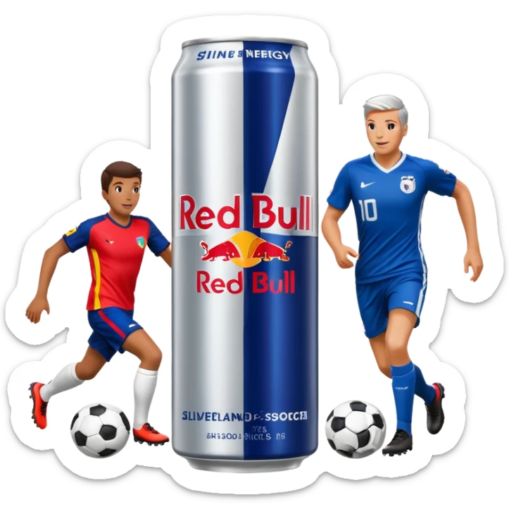 Red bull energy drink imogi for soccer players playing soccer sticker