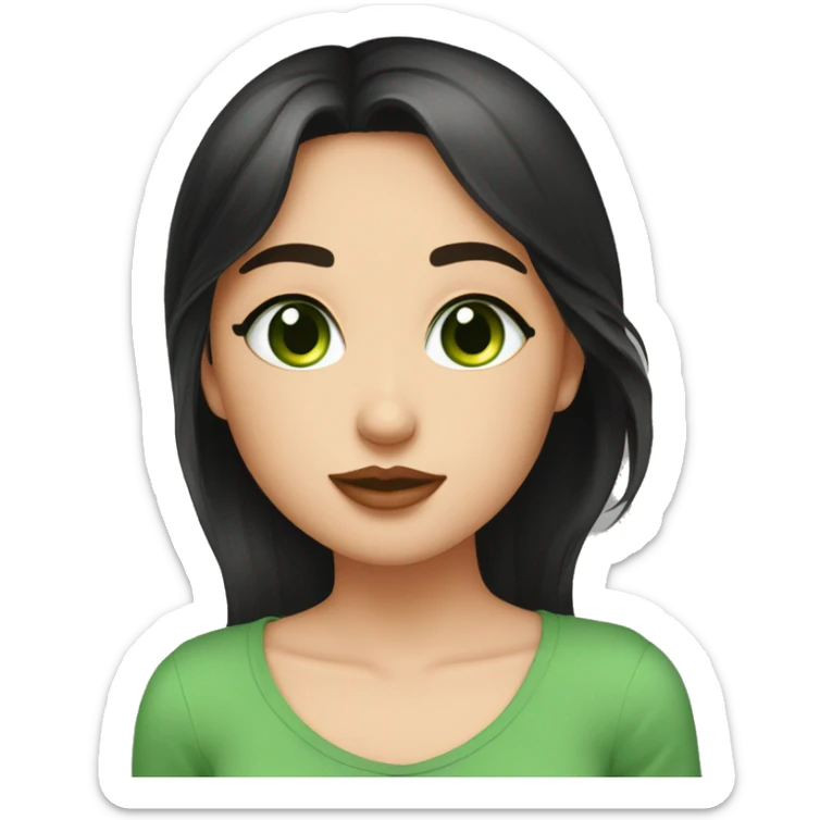 Lovers. Girl black hair square green eyes plump lips kisses a boy brown hair green eyes plump lips. Around peaches sticker