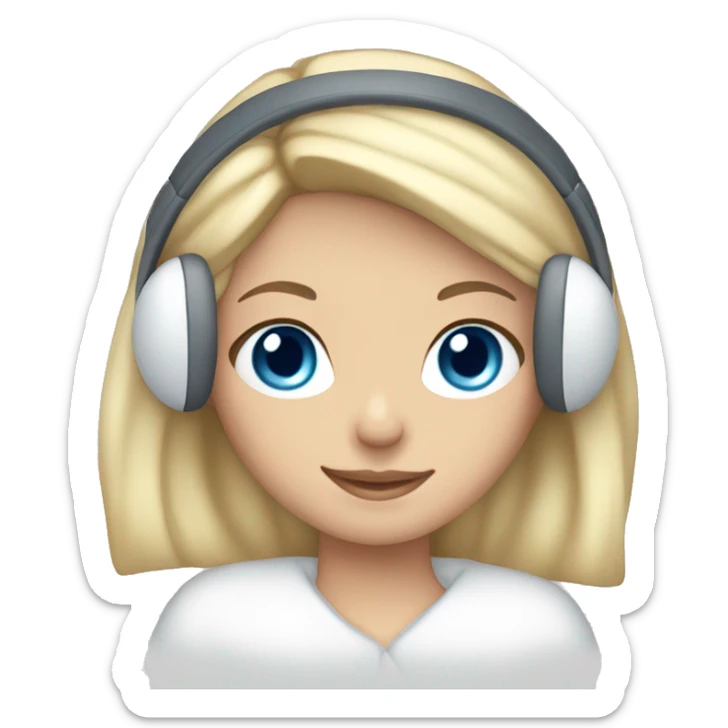 long blonde hair blue eyed girl wearing white earmuffs sticker