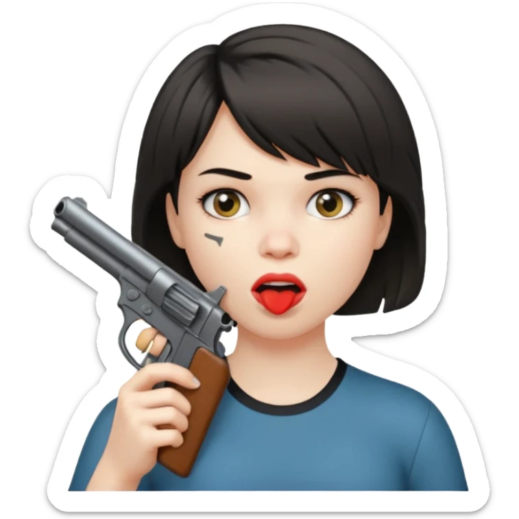 short hair girl with mullet putting gun in her mouth sticker