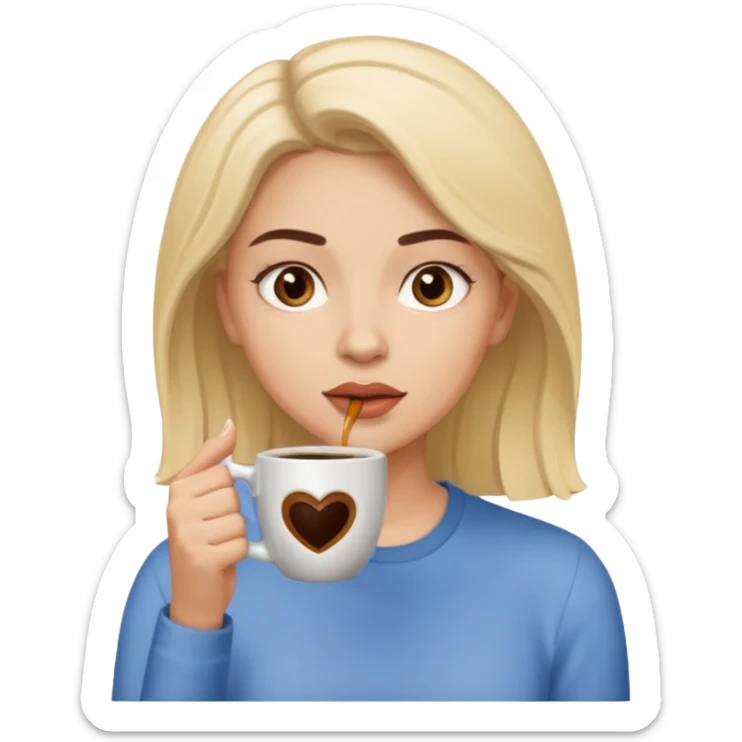 Woman drinking coffee and The edges of the eyes are wide open in the morning sticker