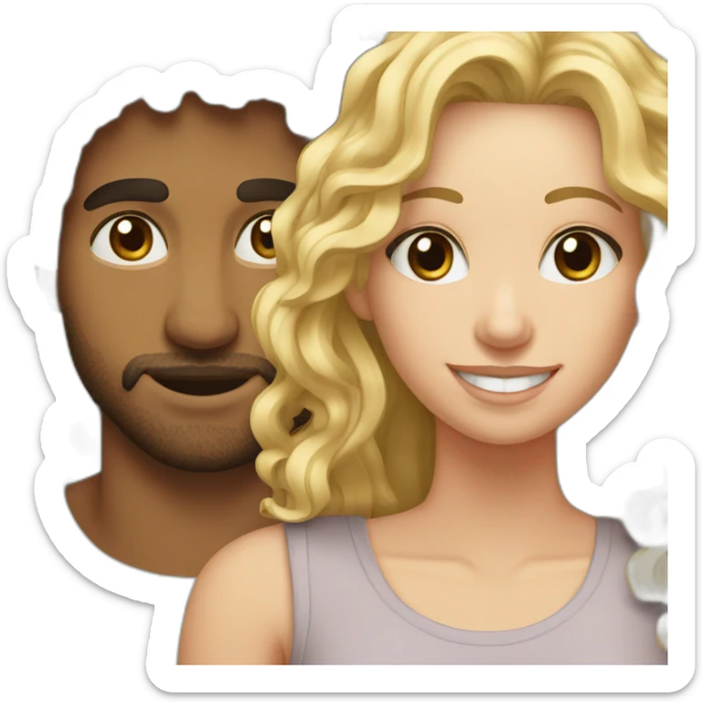 Couple, Arab guy curly hair with a white girl blonde with teeth braces sticker