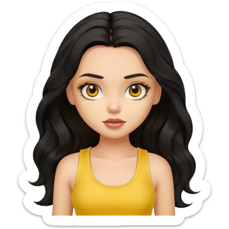 a pretty bratz light dusky girl with long wavy black hair in a yellow tank top sticker