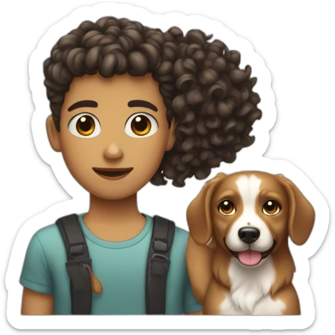 short hair boy with long hair girl with curly dog sticker