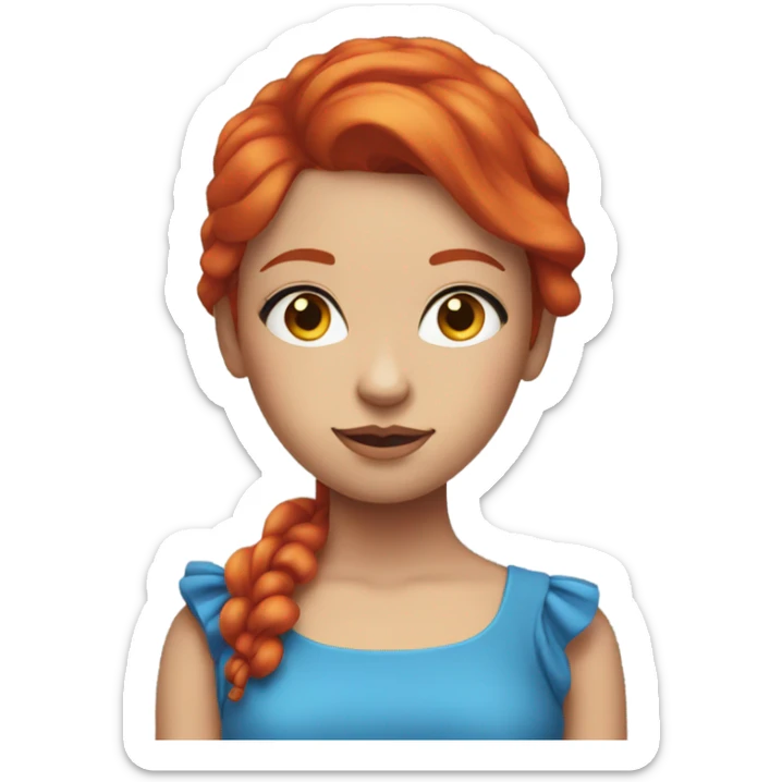 Girl, red hair, colorful makeup, blue dress, head sticker