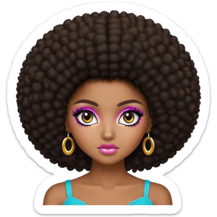 afro hair, dark skin, pretty eyes, pretty makeup, pretty bratz baddie sticker