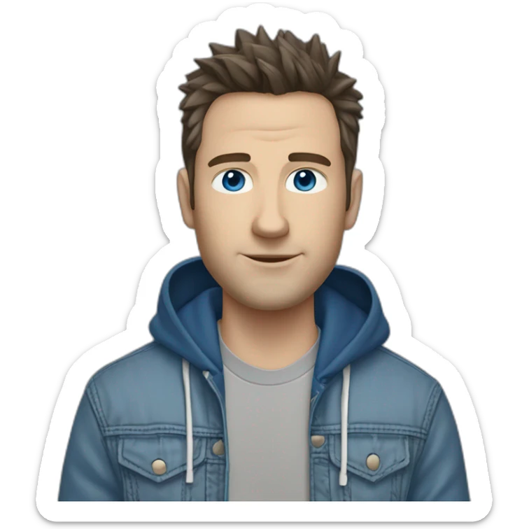 white male adult, Dark Brown Spikey Hair, Blue Eyes, Grey Hoodie, Blue Jeans, Converse shoes sticker