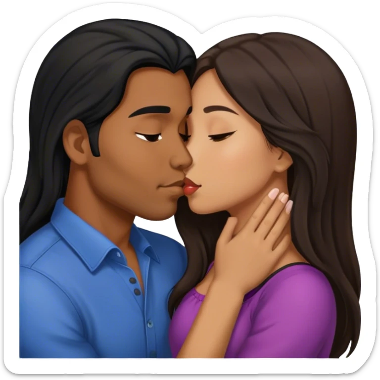 Brown Guy with long black hair kissing brown hair Filipina sticker