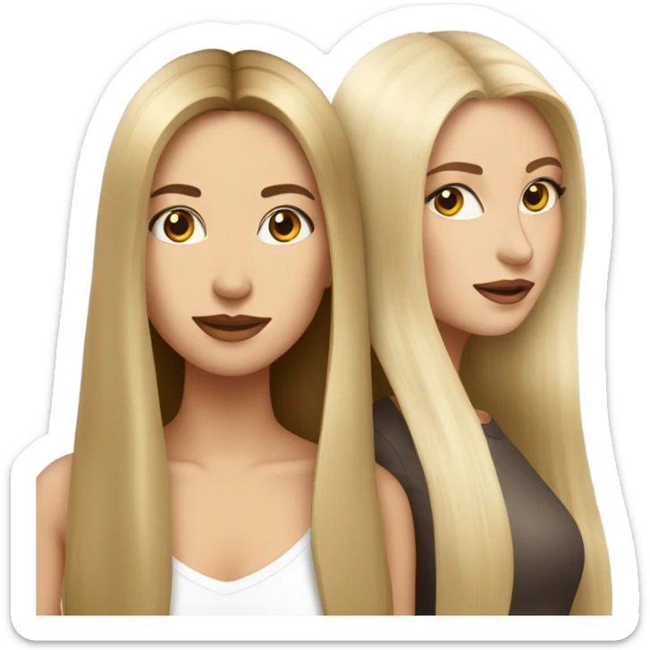 beautiful woman with long straight blonde hair kissing beautiful woman with long straight brown hair sticker