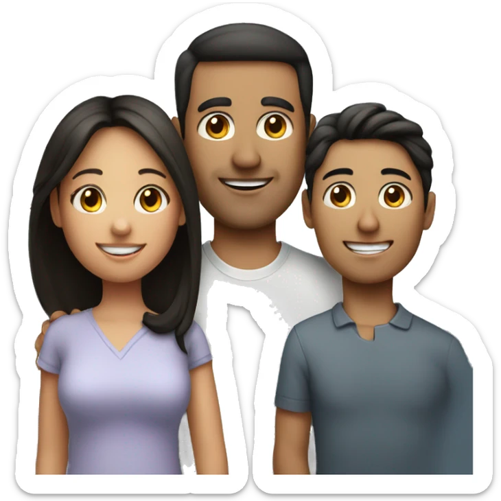 A family photo , parents and child with dark hair .  sticker