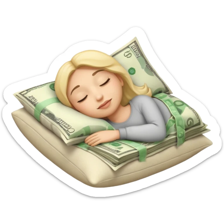 IOS style emoji of a face sleeping on a pillow of money sticker