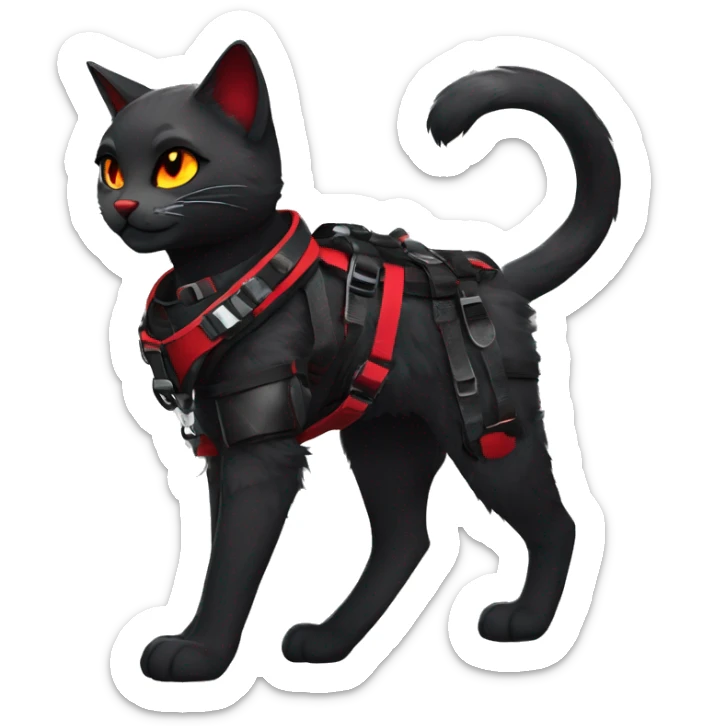 Anthro Furry Edgy Elegant black red anthro cat wearing a harness collar cyberpunk techwear sticker