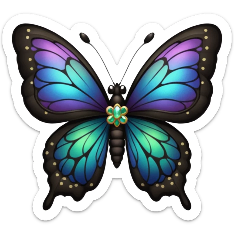 A black butterfly with intricately detailed wings, featuring a central ribbon tied in a bow, blending gothic fashion with nature’s beauty. sticker