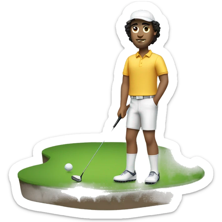 caucasian man playing golf, dark curly hair on his head and dark curly hair on his chest sticker