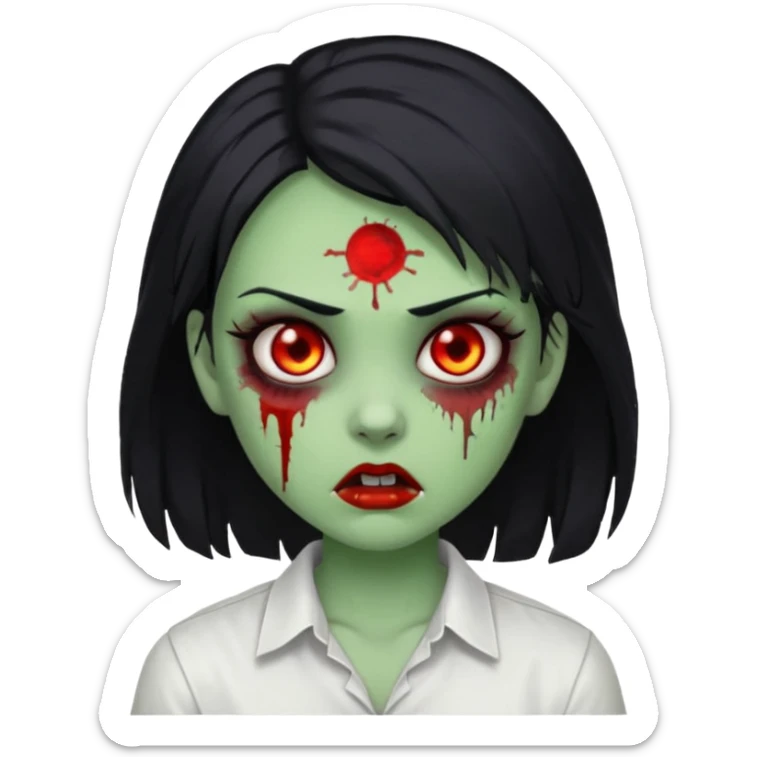 zombie girl with white shirt but similar to this with green skin black hair sticker