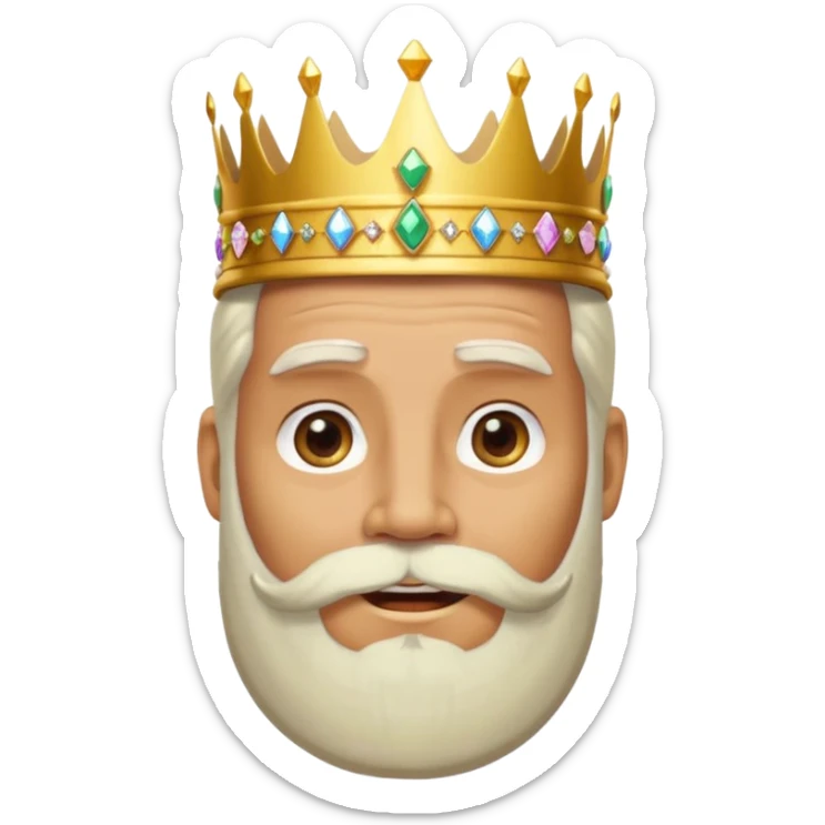Create a cartoon-style emoji of Melchor, one of the Three Wise Men. Only show his face and crown. He has a kind, wise expression, a long white beard, and a golden crown with jewels. Make it colorful, simple, and suitable as an emoji. sticker