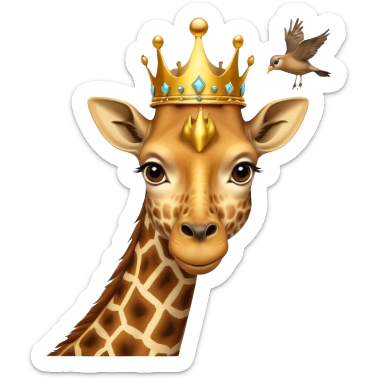 giraffe with jewellery and crown with birds flying around head sticker