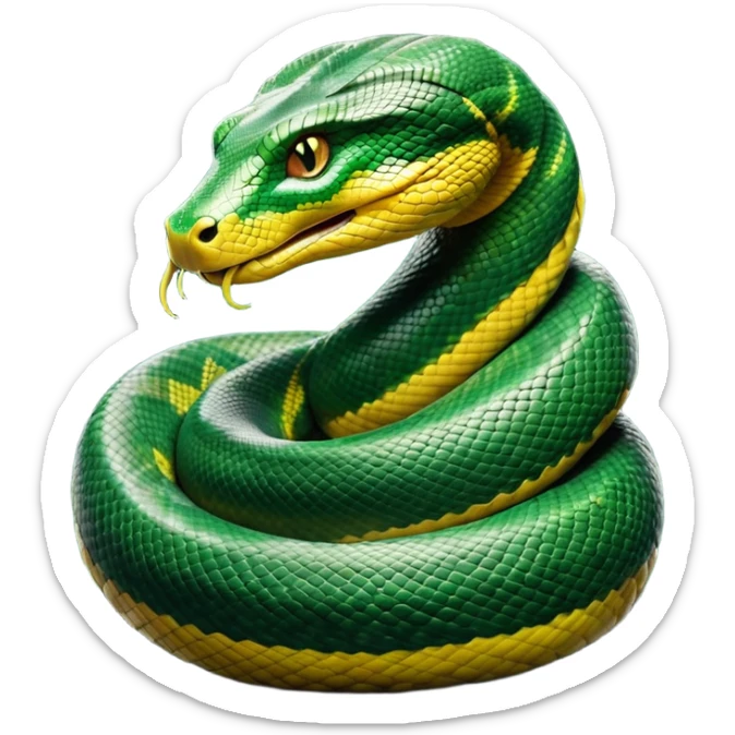 cinematic-anaconda-realistic-full-body-coiled-emoji,-thick-muscular-body-wrapped-in-powerful-loops,-smooth-green-and-black-patterned-scales-glinting-under-the-light,-head-raised-slightly,-piercing-golden-eyes-staring-intensely,-simplified-yet-realistic-focused-features,-highly-detailed,-glowing-with-an-almost-sarcastic-glow sticker