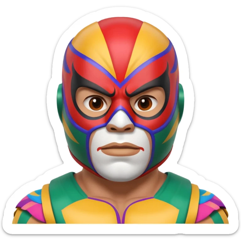 Mexican wrestler portrait, head and shoulders only, colorful luchador mask, muscular collar, confident expression, 3D cartoon, mobile game icon style, clean background, no text, no watermark
 sticker