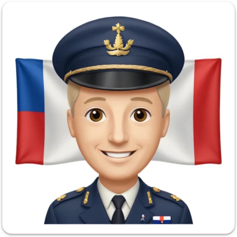Charles de Gaulle emoji smiling with French flag background, wearing kepi hat sticker