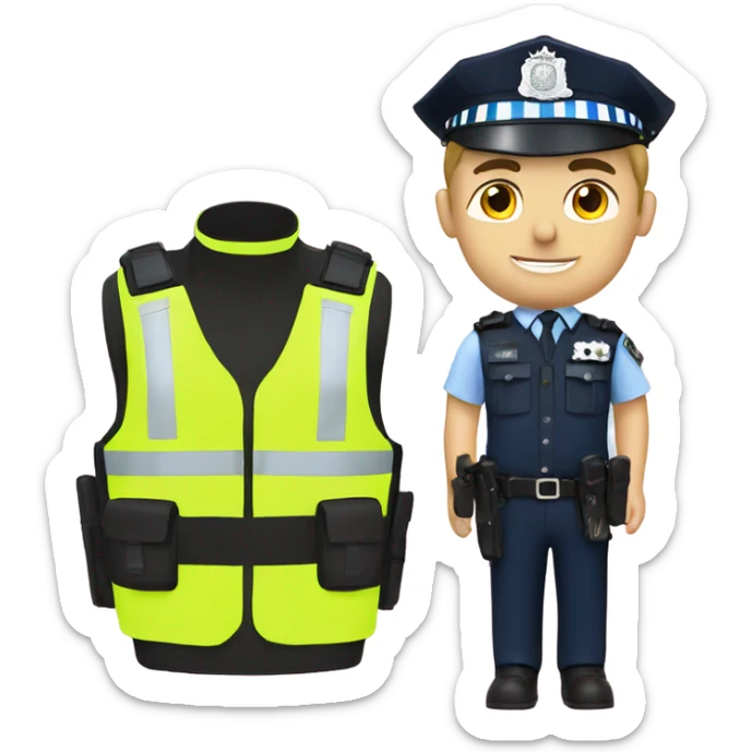White Police office with uk police gear - high vis vest sticker