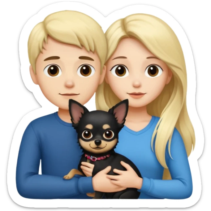  Pareja Chico pelo largo rubio.chica pelo largo negro y chihuahua negro  sticker