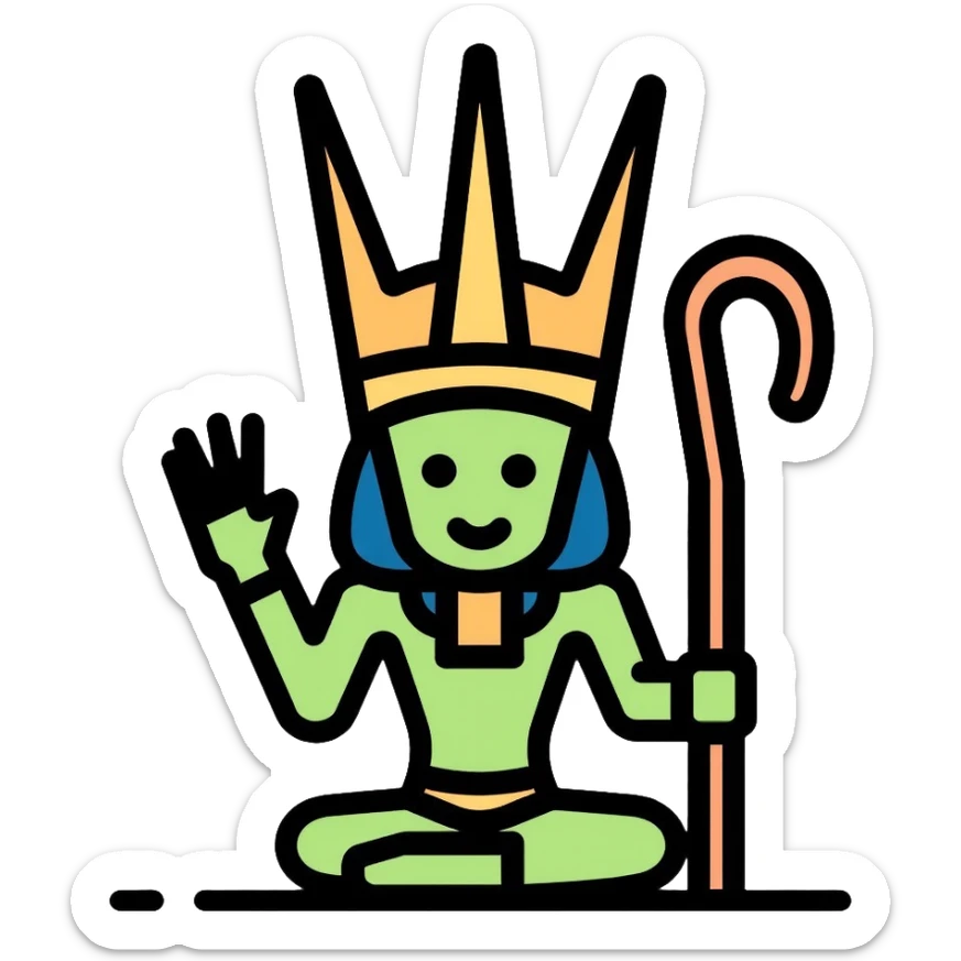 Egyptian god Osiris with green skin, Atef crown, mummified body, holding crook and flail sticker