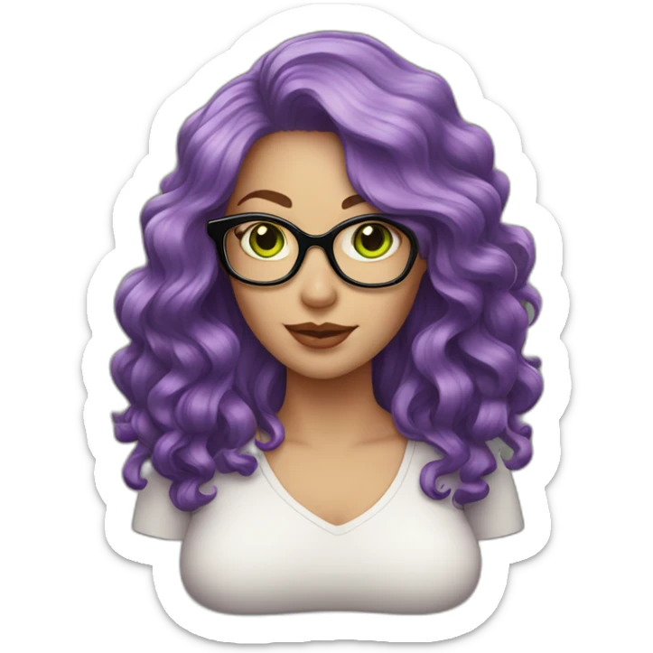 curvy-white-woman-with-wavy-purple-hair-square-glasses-green-eyes sticker