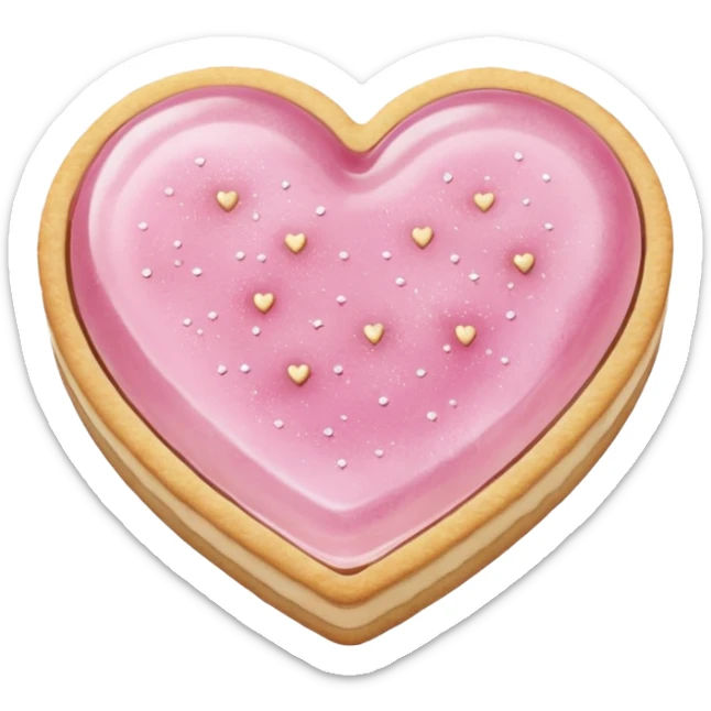 Realistic shortbread cookie in the shape of a heart with pale pink jelly middle filling and sprinkled powder sugar on top. sticker