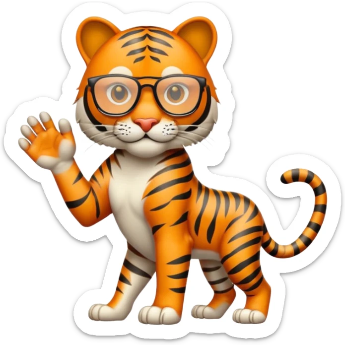 un tigre con gafas oscuras parado en dos patas bravo con la mano en la derecha en la pose: Firme sticker