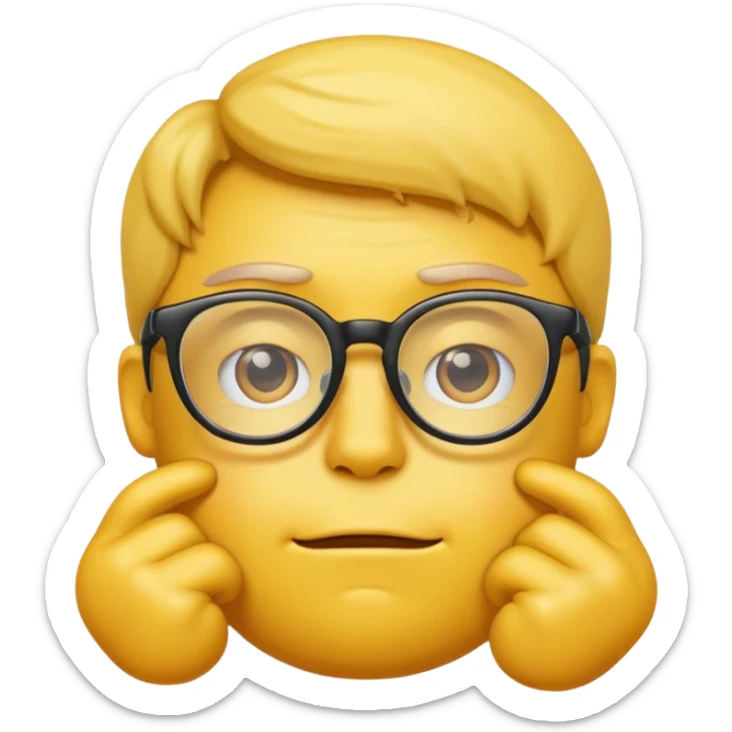 yellow emoji wearing glasses and thinking not smiling- not a person. Just an emoji sticker