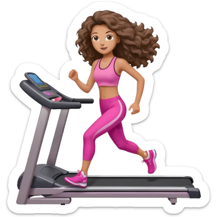 Gym brunette girl tan treadmill pink girly big wavy hair sticker