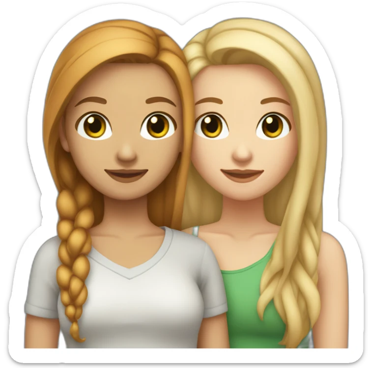 lesbian couple (1st white girl with green eyes and light brown long hair with a fish face like 2nd white girl with blue hair, brown eyes with blue hairs ponytail) sticker