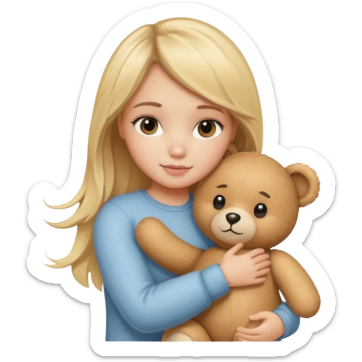 blonde balayage hair girl hugs a teddy bear sticker