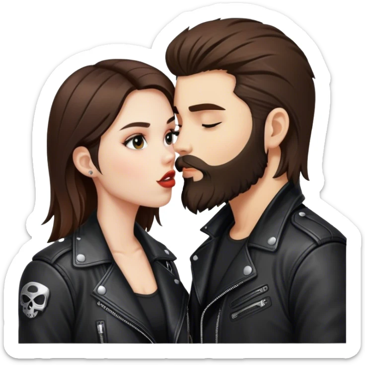 A rocker girl with kissing a brunette boy with a beard and leather jacket  sticker