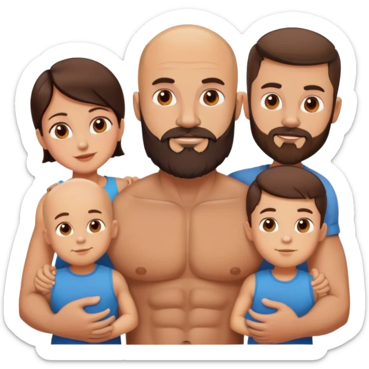 Muscular Bald man with a beard in love with his hot brunette wife and 3 sons sticker