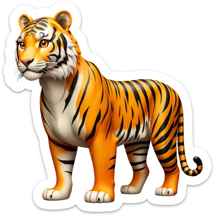 cinematic-tiger-realistic-full-body-standing-emoji,-massive-striped-frame-exuding-power-and-grace,-bold-orange-fur-with-thick-black-stripes,-head-tilted-dramatically,-piercing-yellow-eyes-focused-intensely,-simplified-yet-realistic-focused-features,-highly-detailed,-glowing-with-an-almost-sarcastic-glow sticker